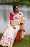MG 599 Linen With Gold Jari Online Border Printed Saree Wholesale